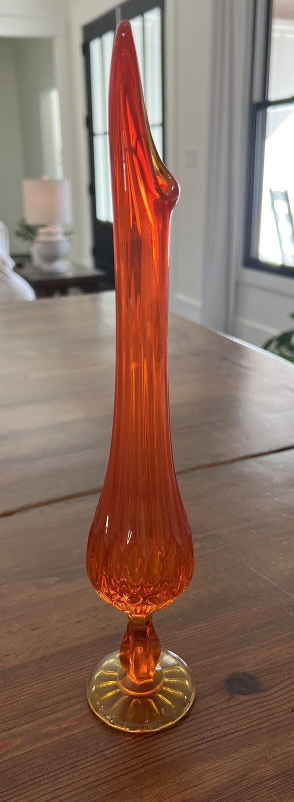 vintage mid century Amberina Swung Vase 12 1/2” Tall
