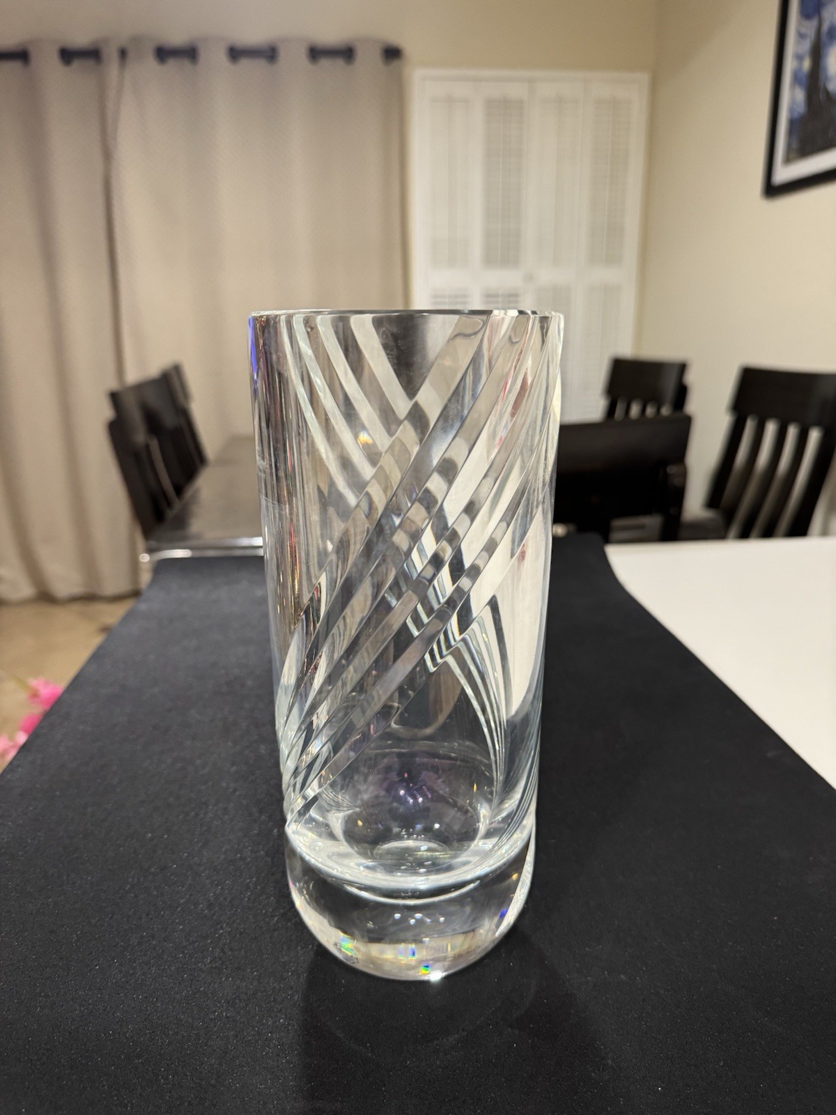 HOYA Japan Heavy 6.4lb Lead Crystal Vase 9.75” Tall Cut Swirl Design Clear Glass