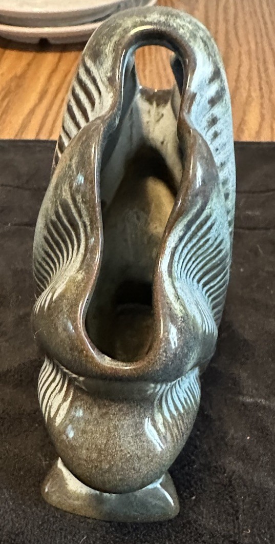 Vintage 5.5″ Frankoma Prairie Green Clam Shell Vase #54 Pottery hb23
