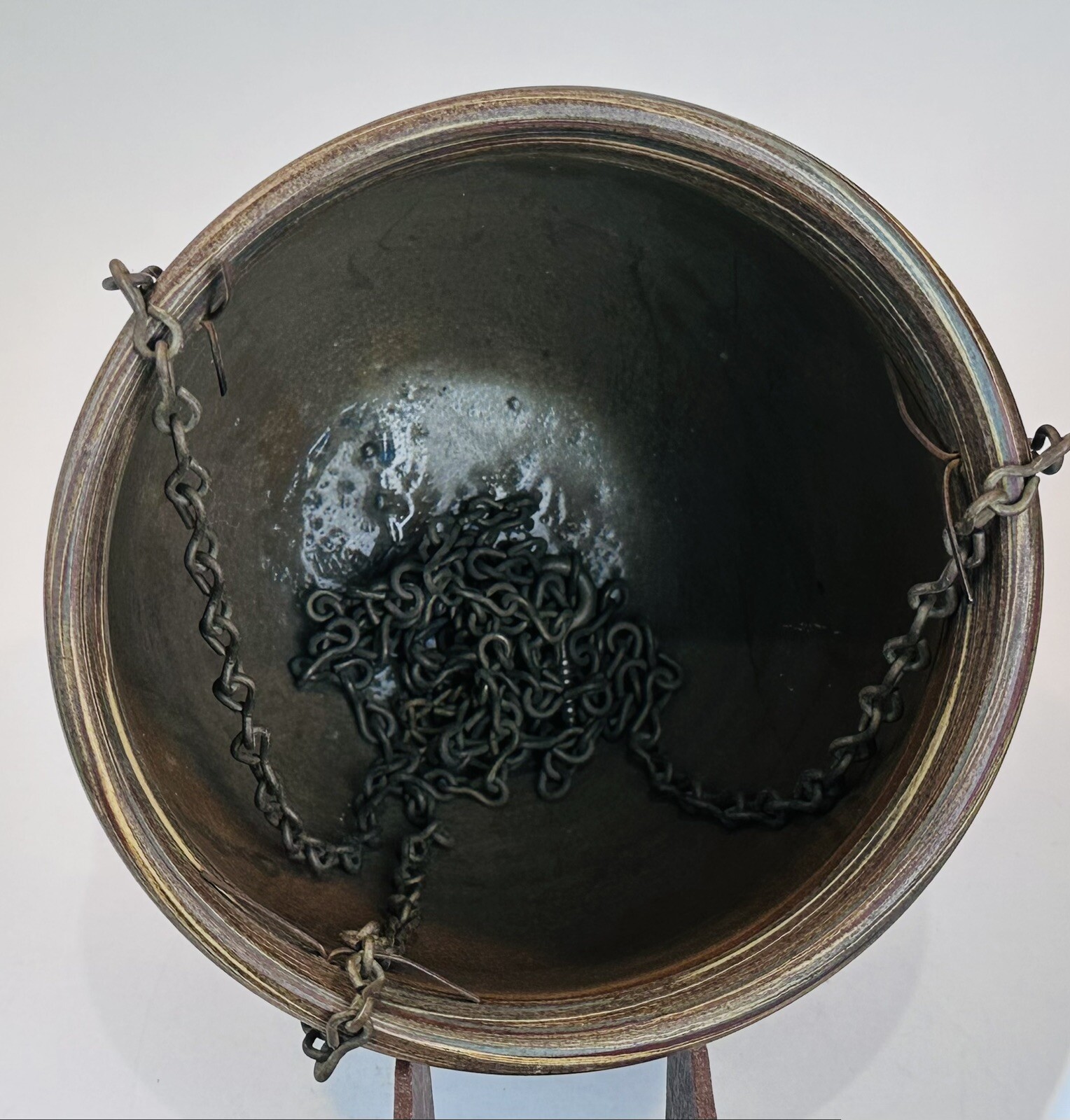 Vintage Evans Pottery Dexter, Mo. Mission Swirl Hanging Basket w/ Chain