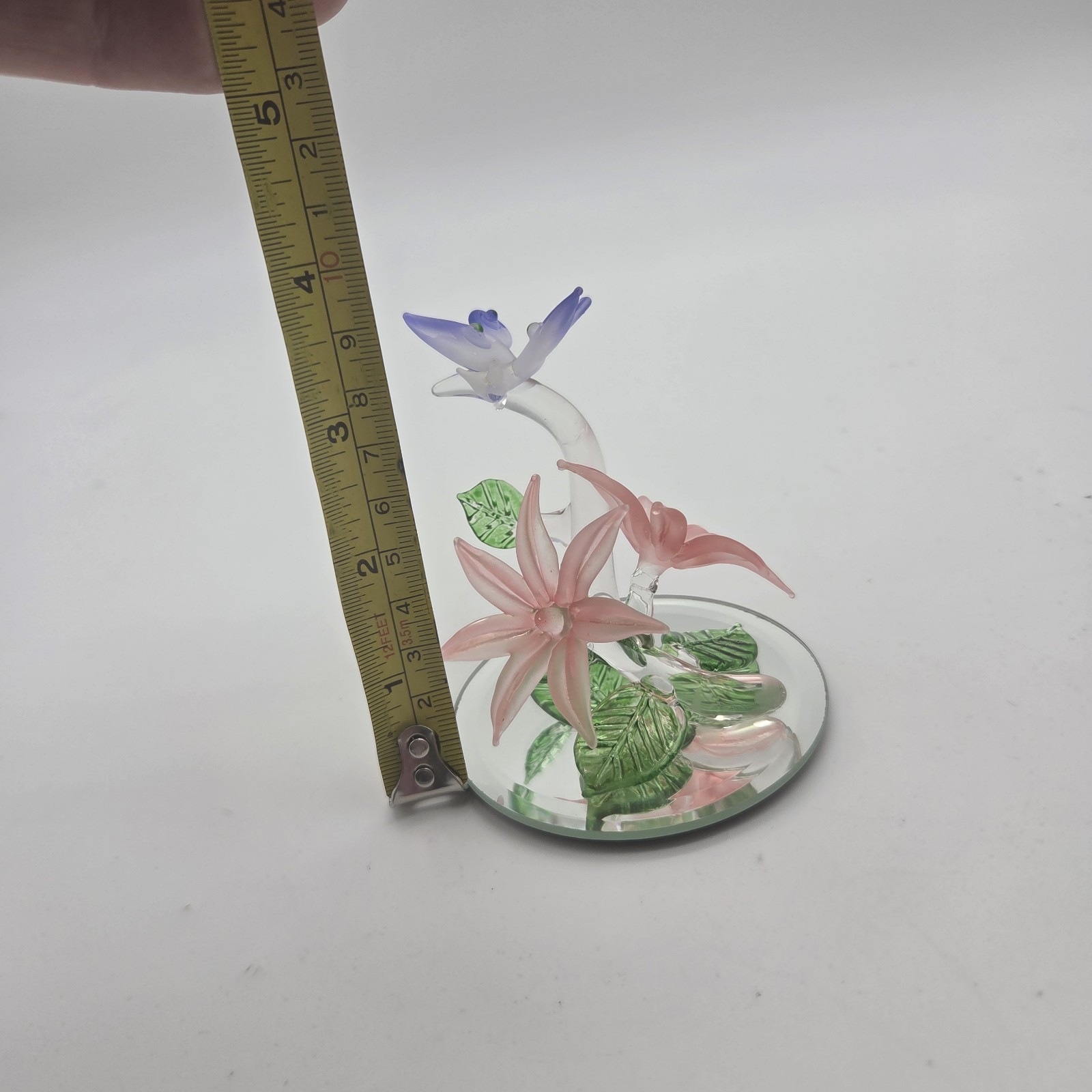 Lot Of 3 Frosted Butterfly Orchids Birds Swing Glass Spun Blown on Mirror Base