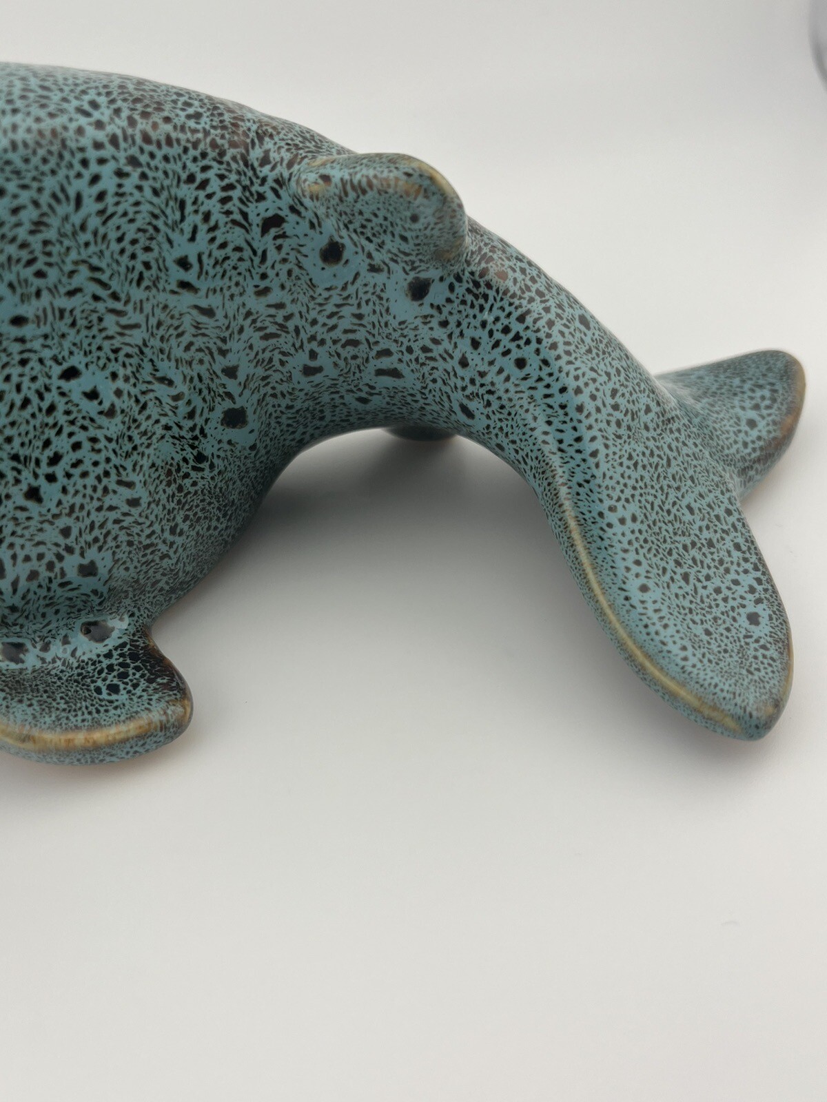 Ceramic Fish Whale Candle Holder Teal Speckled Unique Fisherman Decor Lake