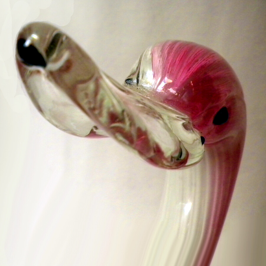 Vintage Pink Textured, clear & white Art Glass Duck Sculpture/Figurine 12 ½”
