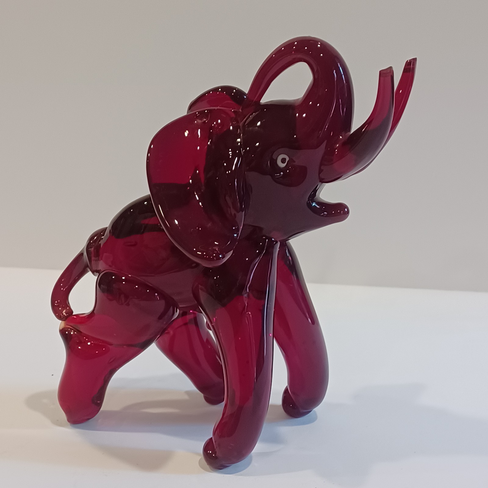 Red Glass Vintage Elephant Sculpture Handmade Mid Century Handblown 6.5in