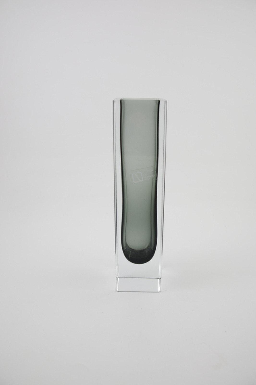 Vintage V. Nason & C. Murano Italy Smoked Gray & Clear Glass Vase With Label