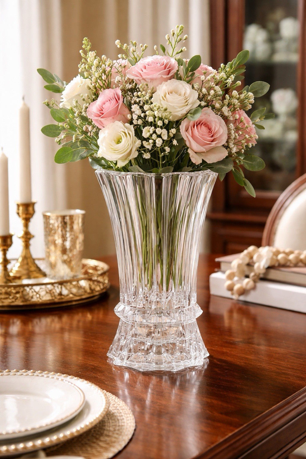 Mikasa Rainier Crystal Vase 10in Vintage Heavy Clear Cut Glass Starburst