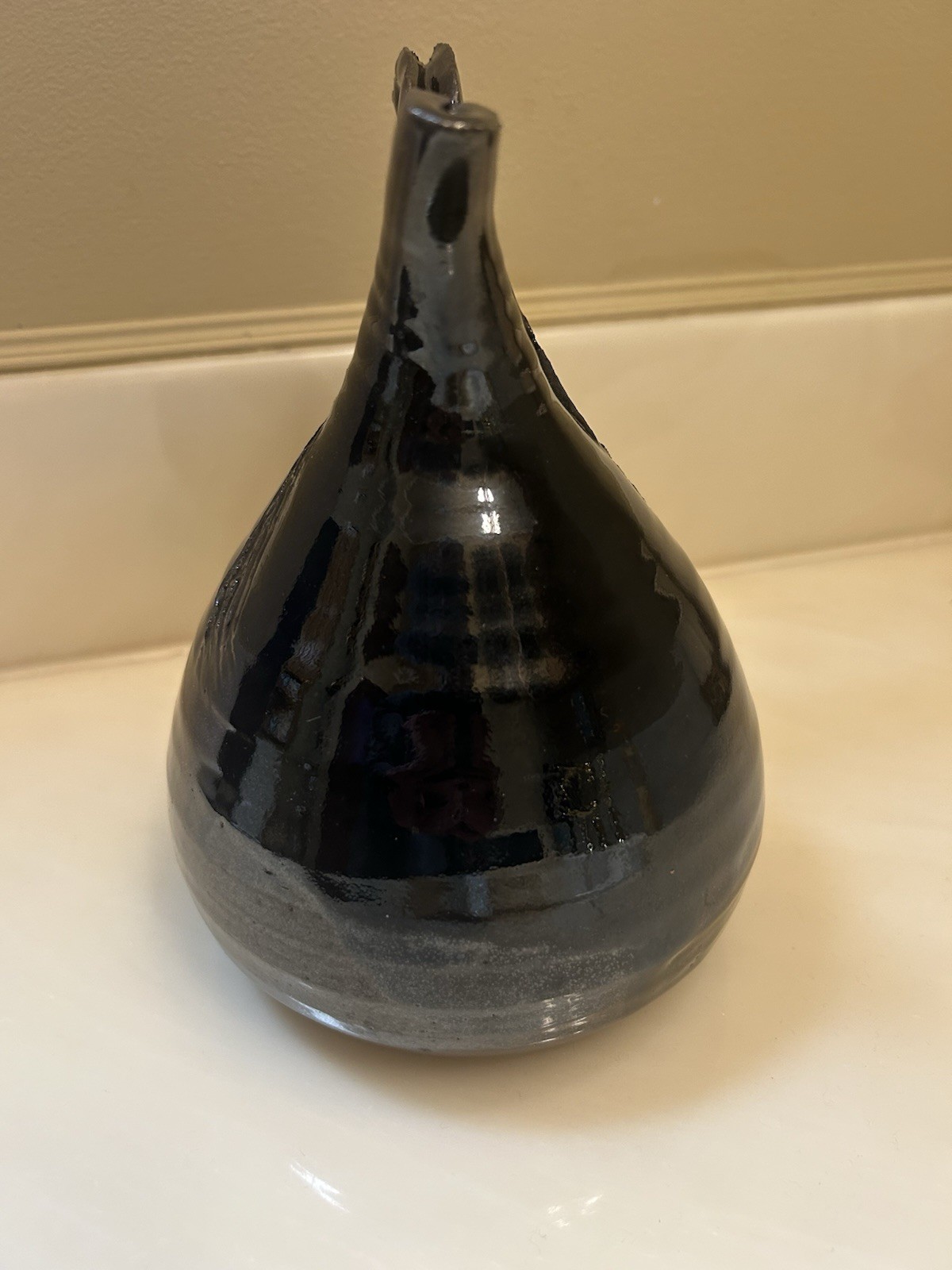 Vintage Raku Fired Pottery, 7 1/2 in Abstract Jug/Pitcher, Artist Signed In VGC!