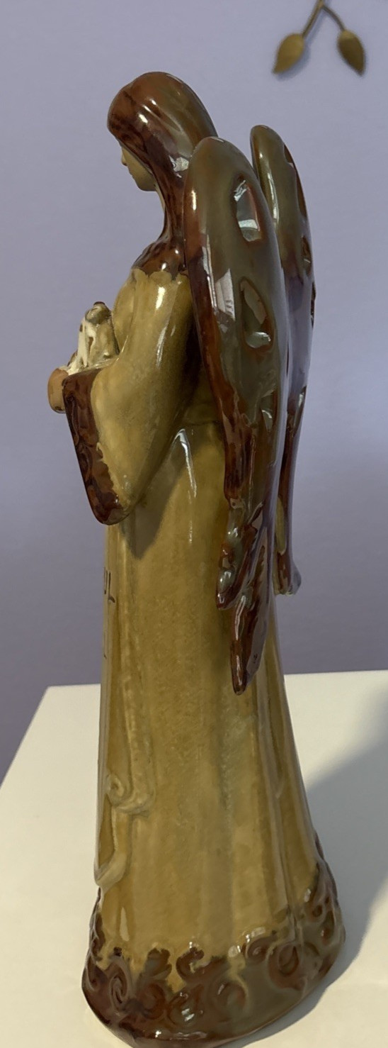 Glazed Art Pottery Angel Pierced Wing Figurine 15.75” Thanks Message Earth Tones