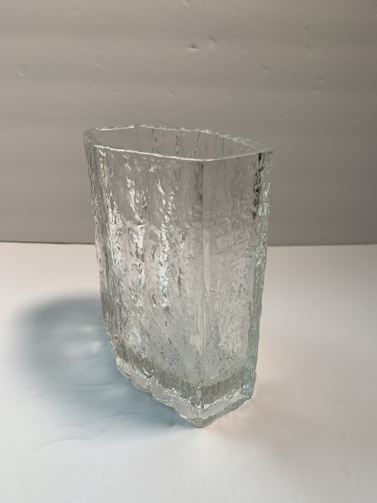 Hoya Crystal Frost Fire Ice Glass Vase Textured Clear Japan Vintage MCM Modern