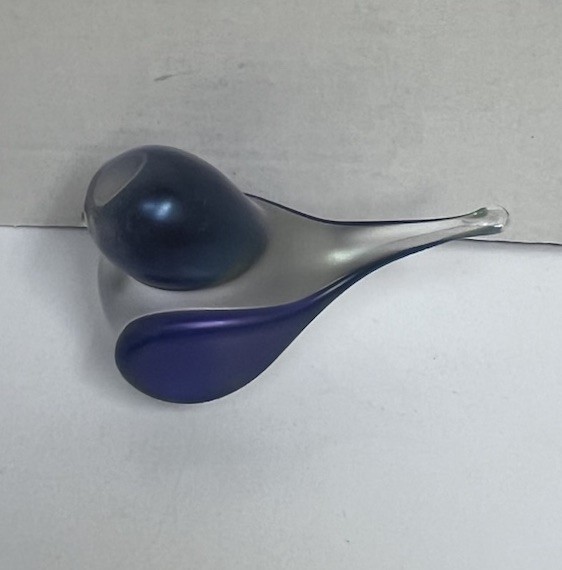 Zellique Art Glass Signed Bird Iridescent Blue With Heart.