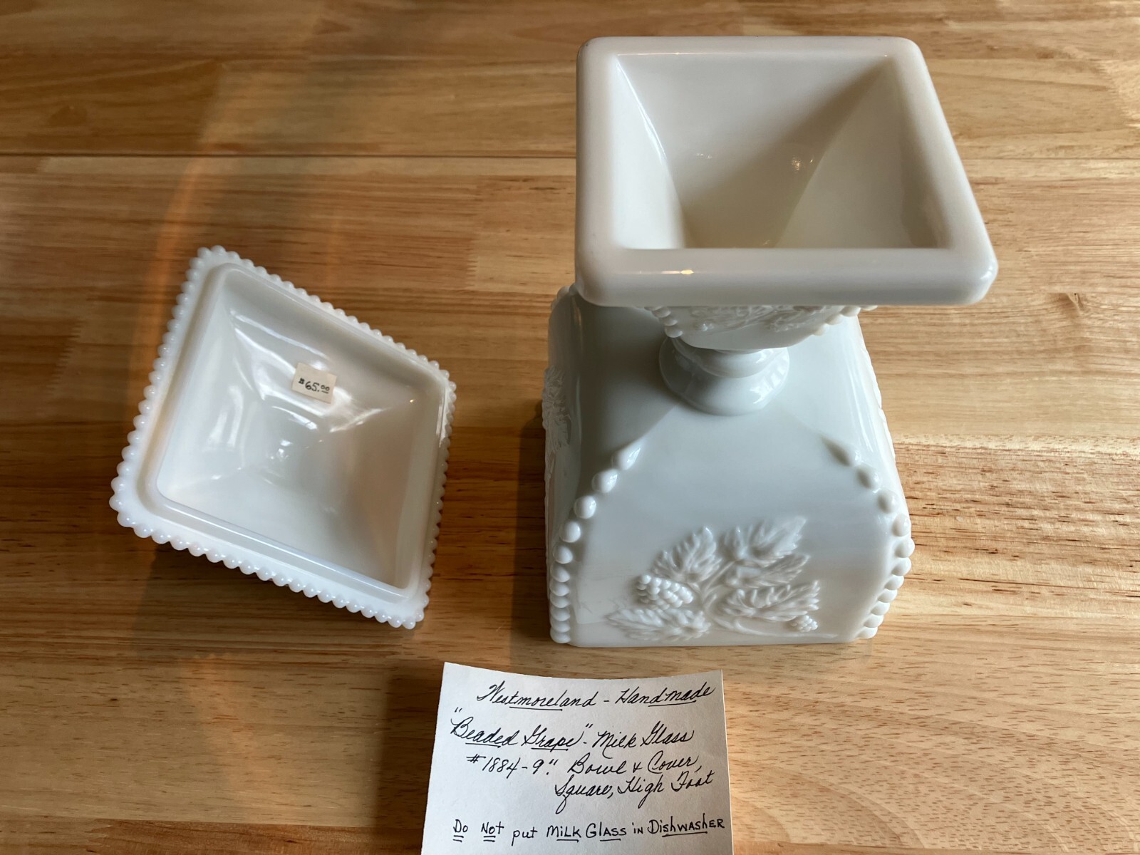 Vintage Westmoreland White Milk Glass Beaded Edge Wedding Pedestal Compote w Lid