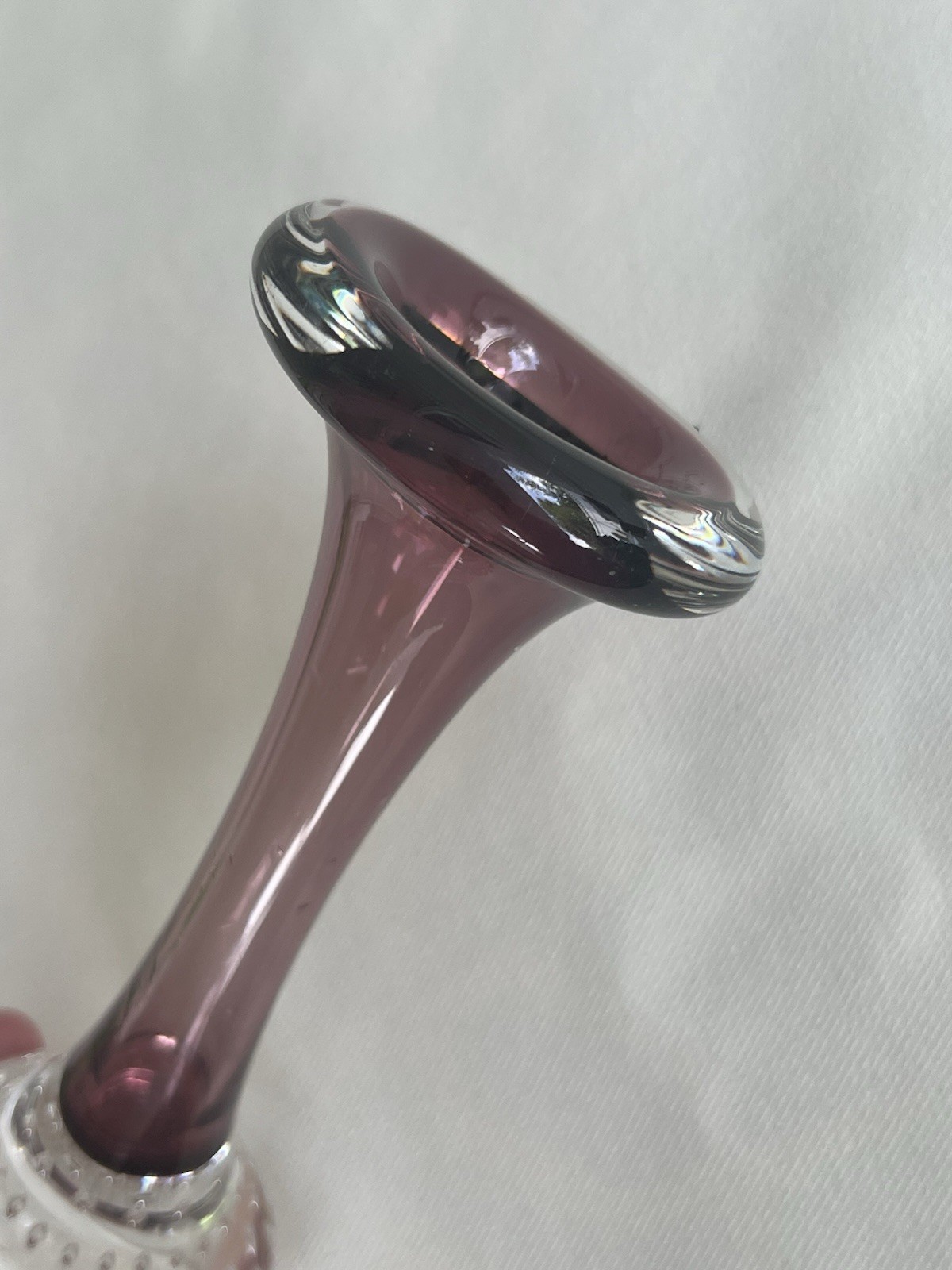 Tall Purple Art Glass Bud Vase Bubble Base Clear Foot ~6” Modern Studio Style