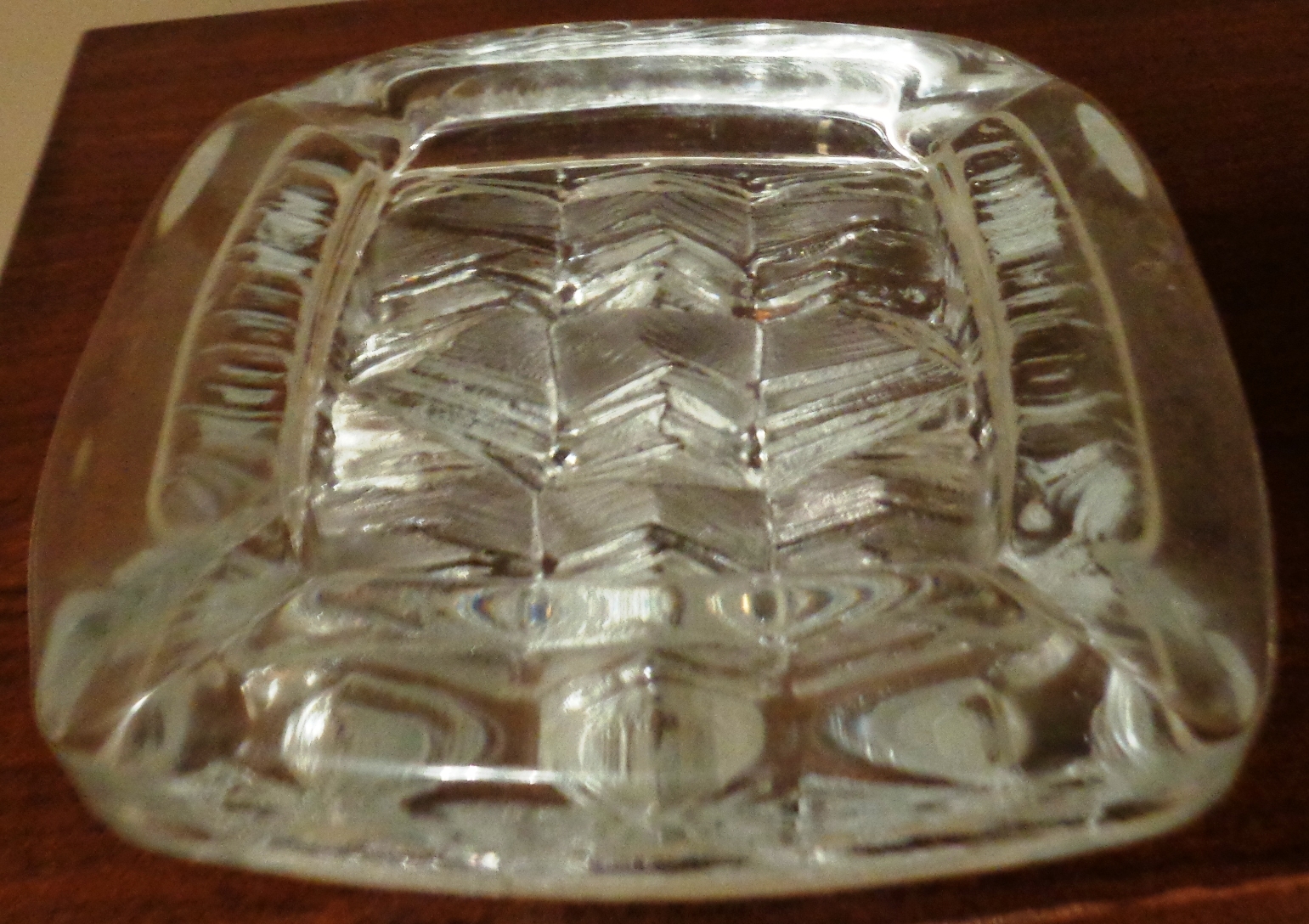 Nybro Swedish Crystal Volcano / Ice Sculptured Square Ashtray Bought in Sweden