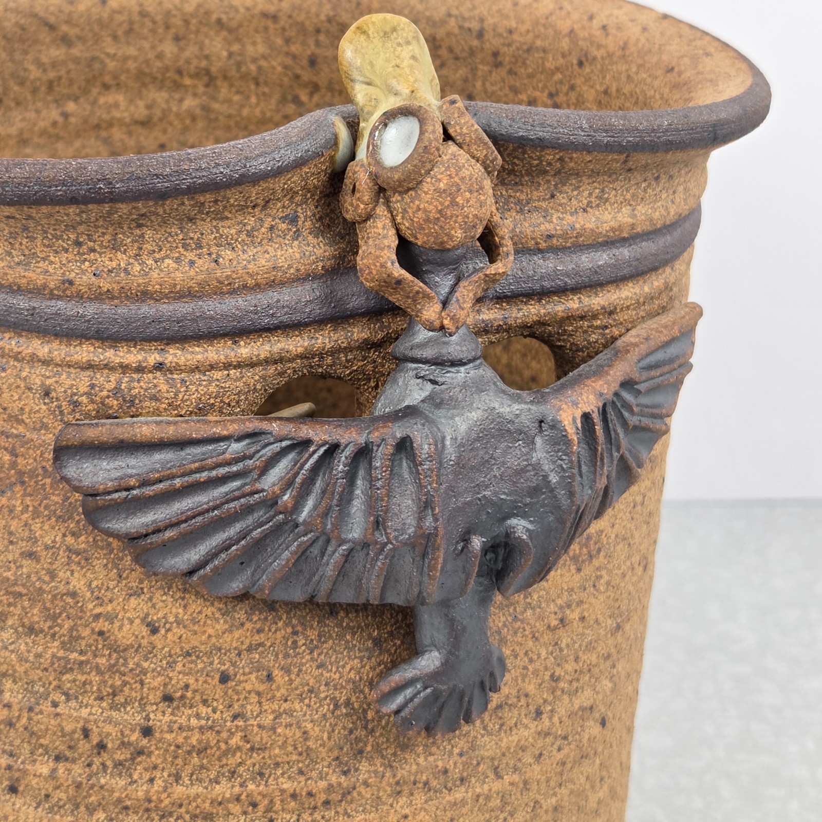 Roger Davis Aviator Duck Vase Studio Pottery 1993 Art Ceramic Crash Landing 7.5″