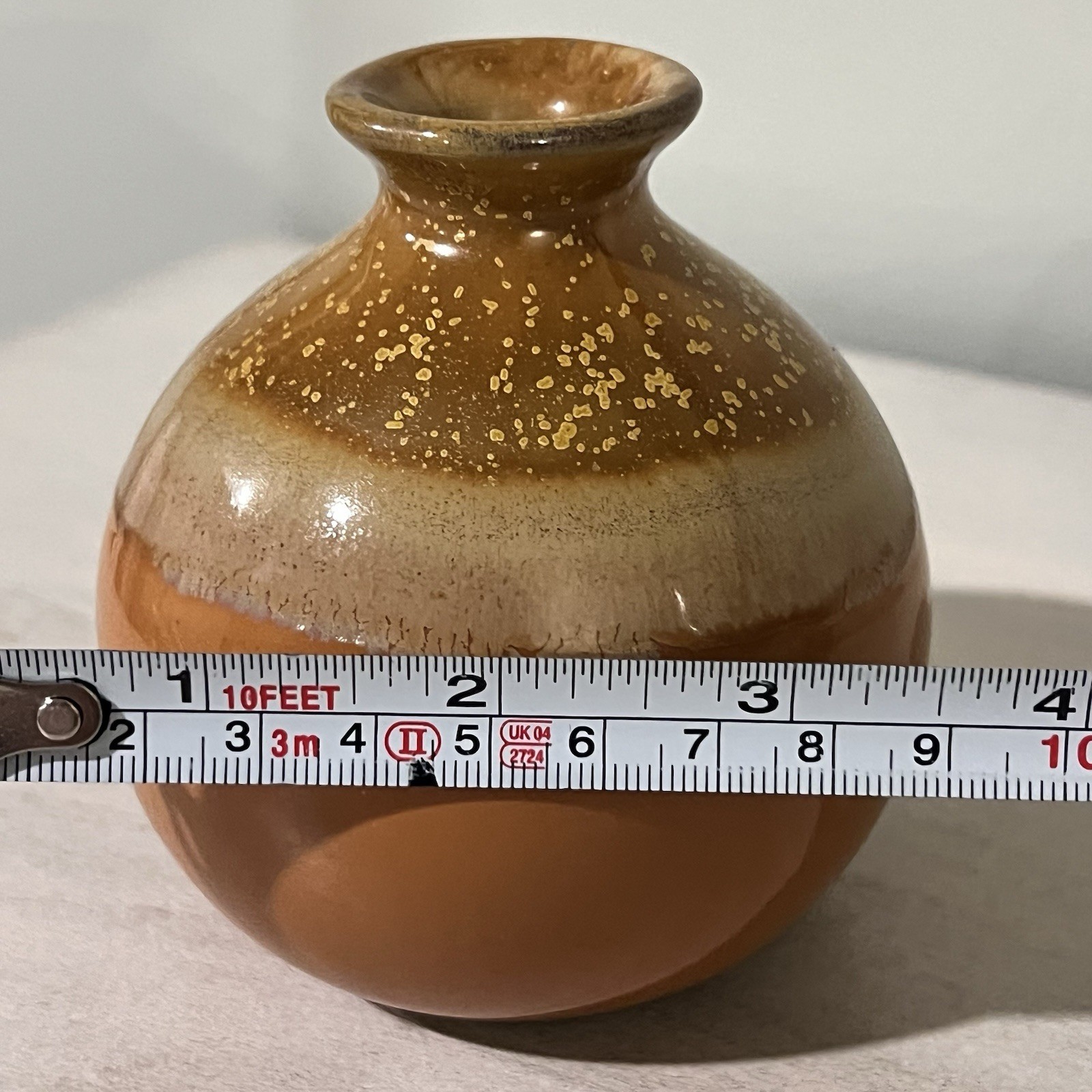 Vintage Earth Tones Stoneware Pottery Flower Bud Vase Glazed Tan & Ivory