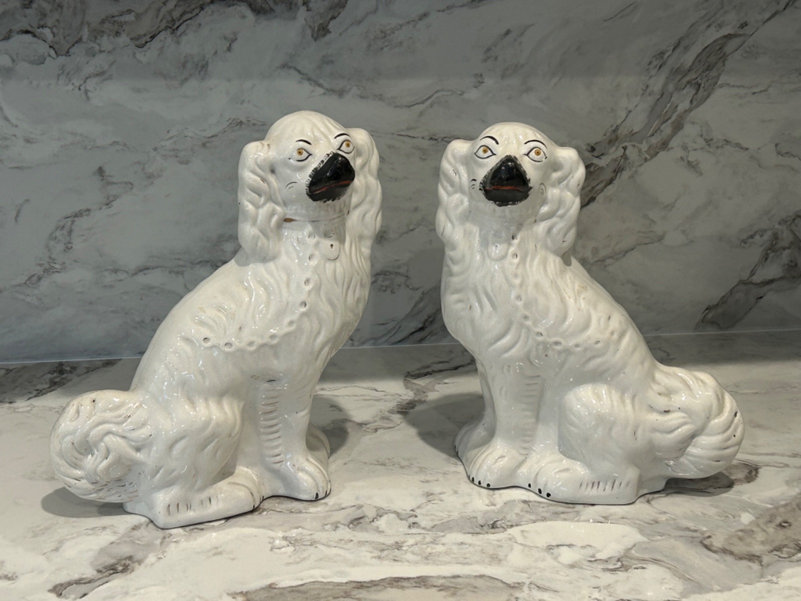 Authentic Antique Staffordshire Large Spaniel Dog Pair – 12″