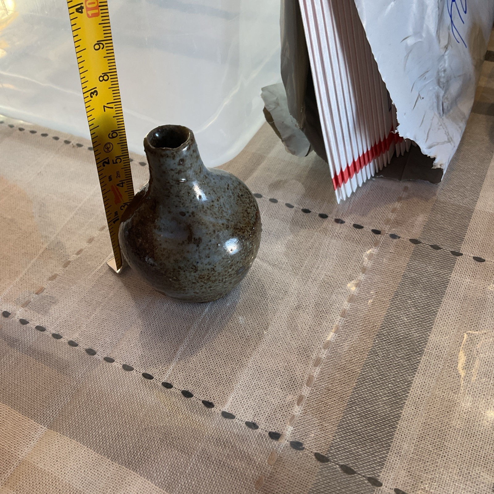 Pottery Bud Vase 3 Inches Tall Signed