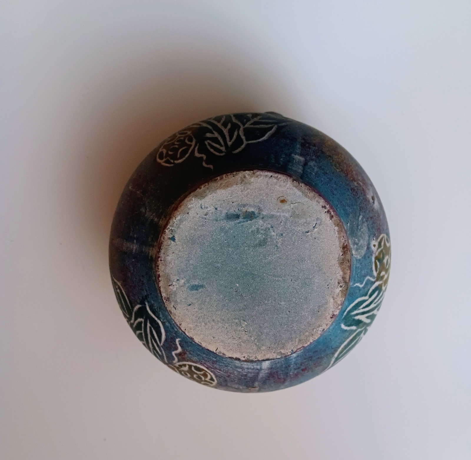 Handmade Small Ceramic Vase Distressed Blue & Purple Etched Floral Design…