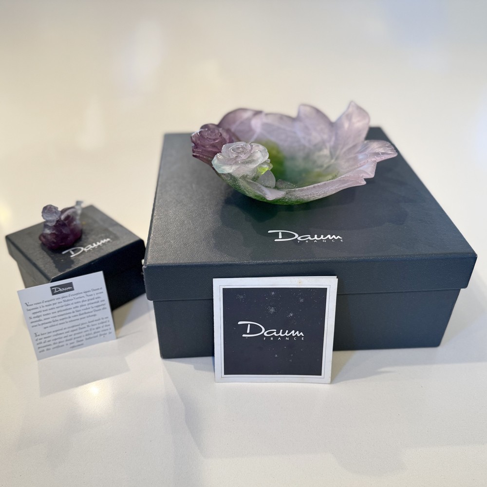 Daum – Crystal Roses Decorative Dish and Crystal Angel – Pate De Verre
