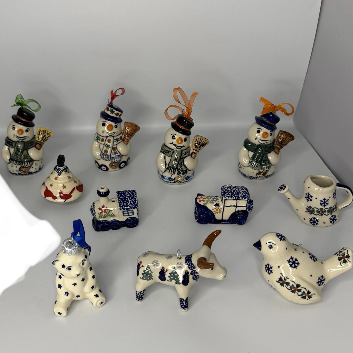 Boleslawiec Polish Pottery Christmas Ornaments Cow,Blue Rose Snowman,Vena READ