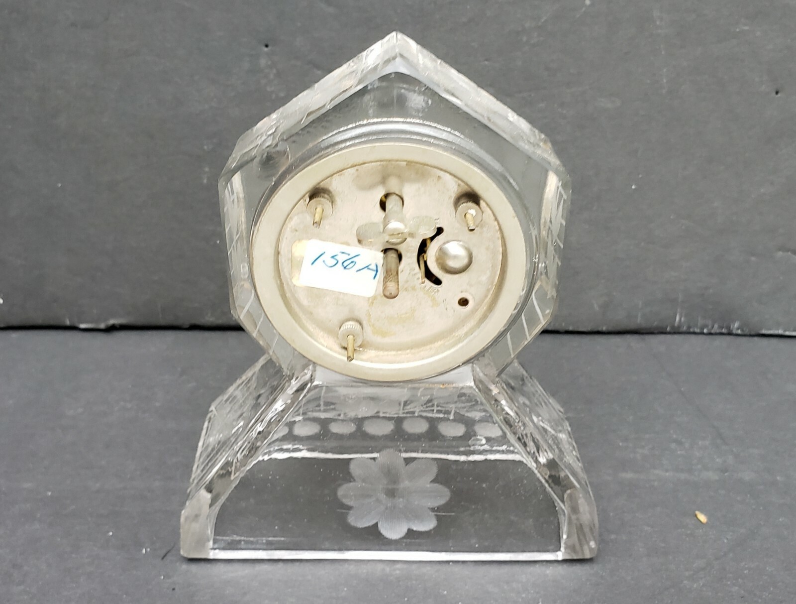 Cut Glass Desk Clock Wheel Cut Floral Antique Early 1900s