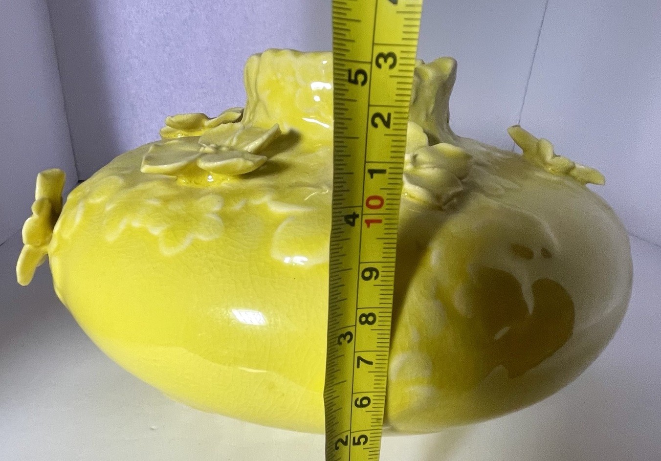 Vintage Remi Pottery Yellow 3D Flowers Art Vase Bowl Pot Planter 9″ x 5.5″