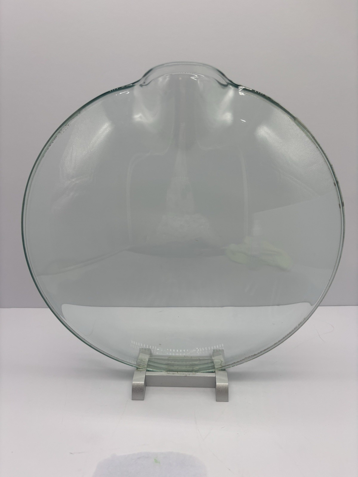 Beautiful Art Glass Flower Flat Vase On Aluminum Stand. 10” D