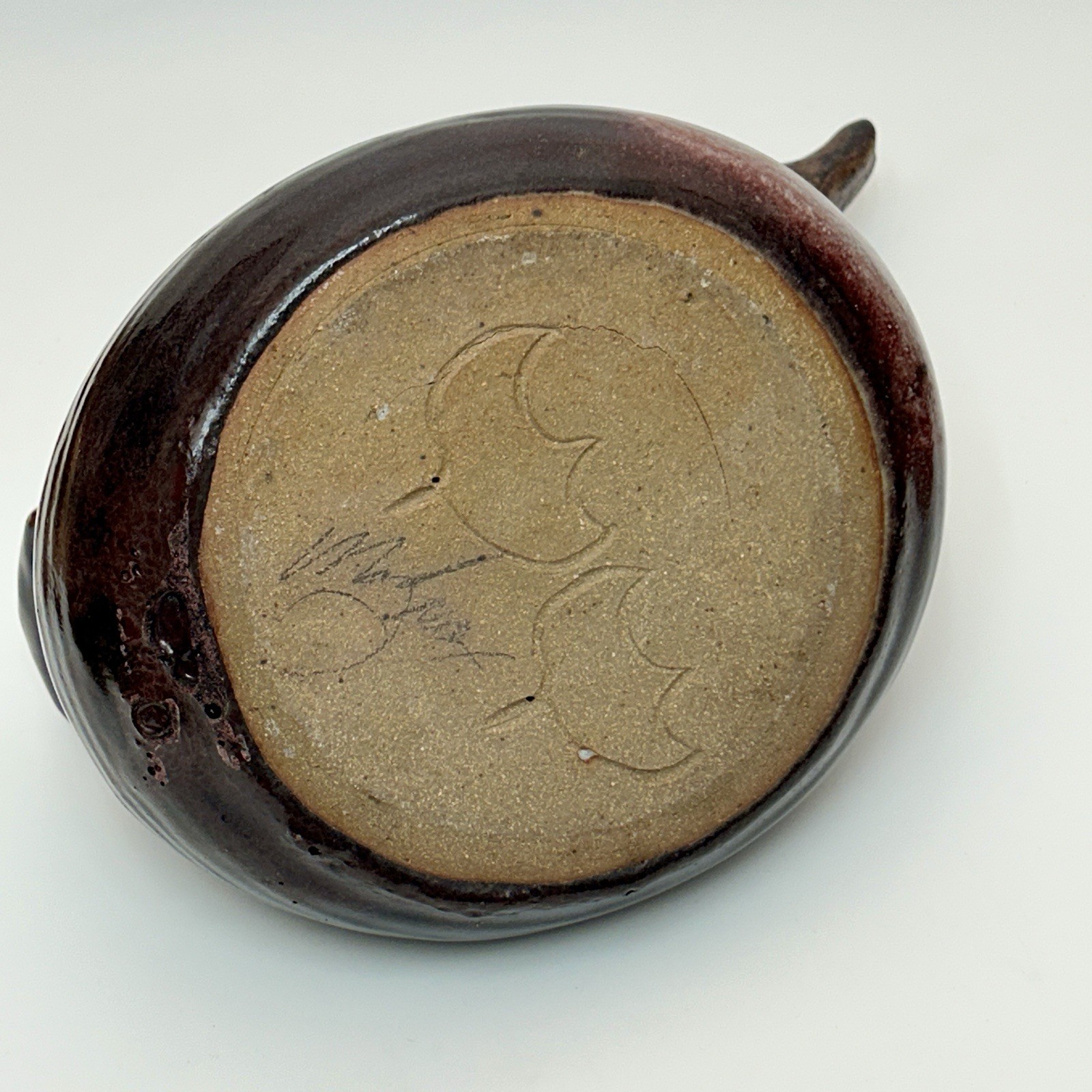 1980s USA Signed Studio Pottery Goose Duck Bowl Catchall 12″ Brown Stoneware VTG