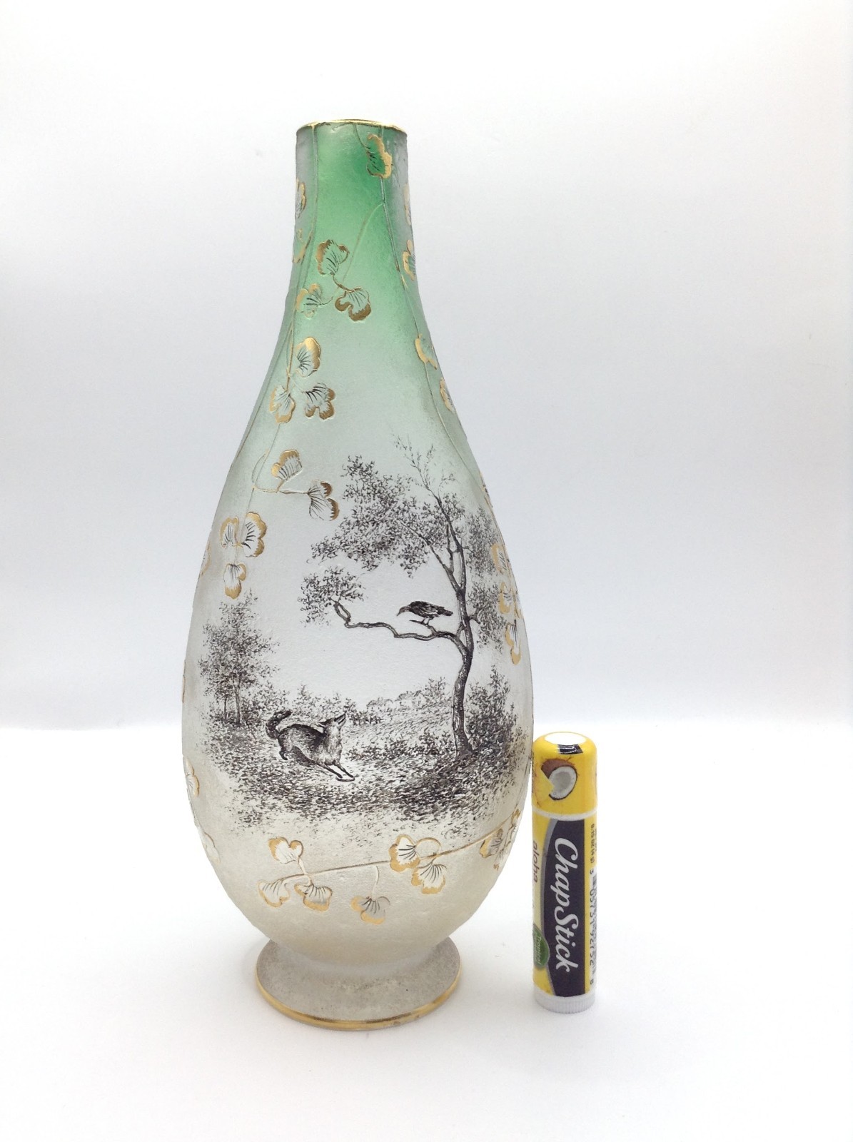 💥 RARE DAUM AESOP’S FABLE “THE FOX AND THE CROW” Acid Etched Cameo Enamel Vase
