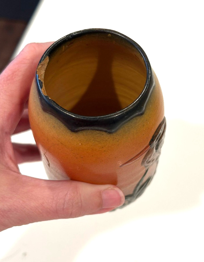 Antique Early 20th c Terracotta Ceramic P. Ipsens Enke Pottery Denmark Bird Vase