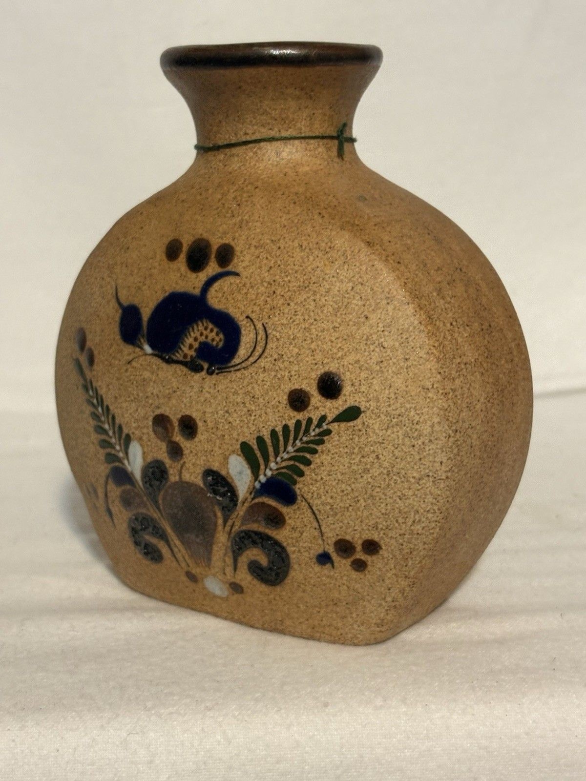 Vintage Mexican Pottery Stoneware Tonala Netzi Bird Cancun Bud Vase 6″ Signed