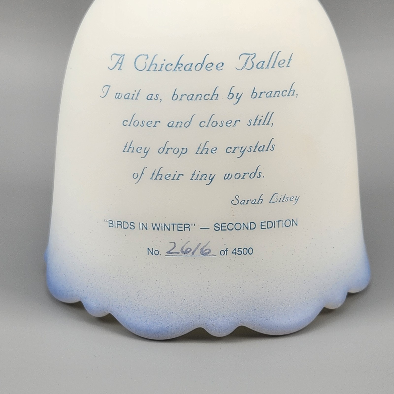 Fenton Satin Glass Bell Birds in Winter Second Edition Chickadee Ballet Signed