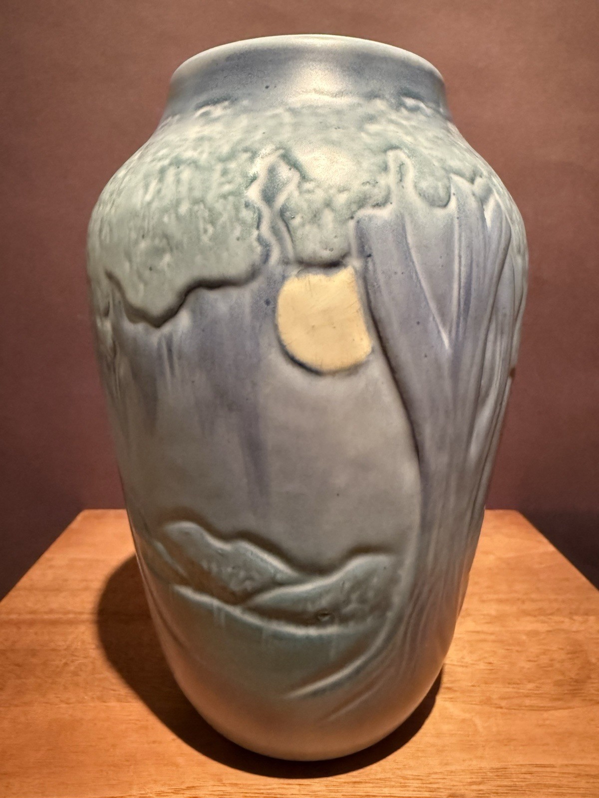 Ephraim Faience Moonlight Landscape Newcomb Style Stamped On Base Kevin Hicks 8”