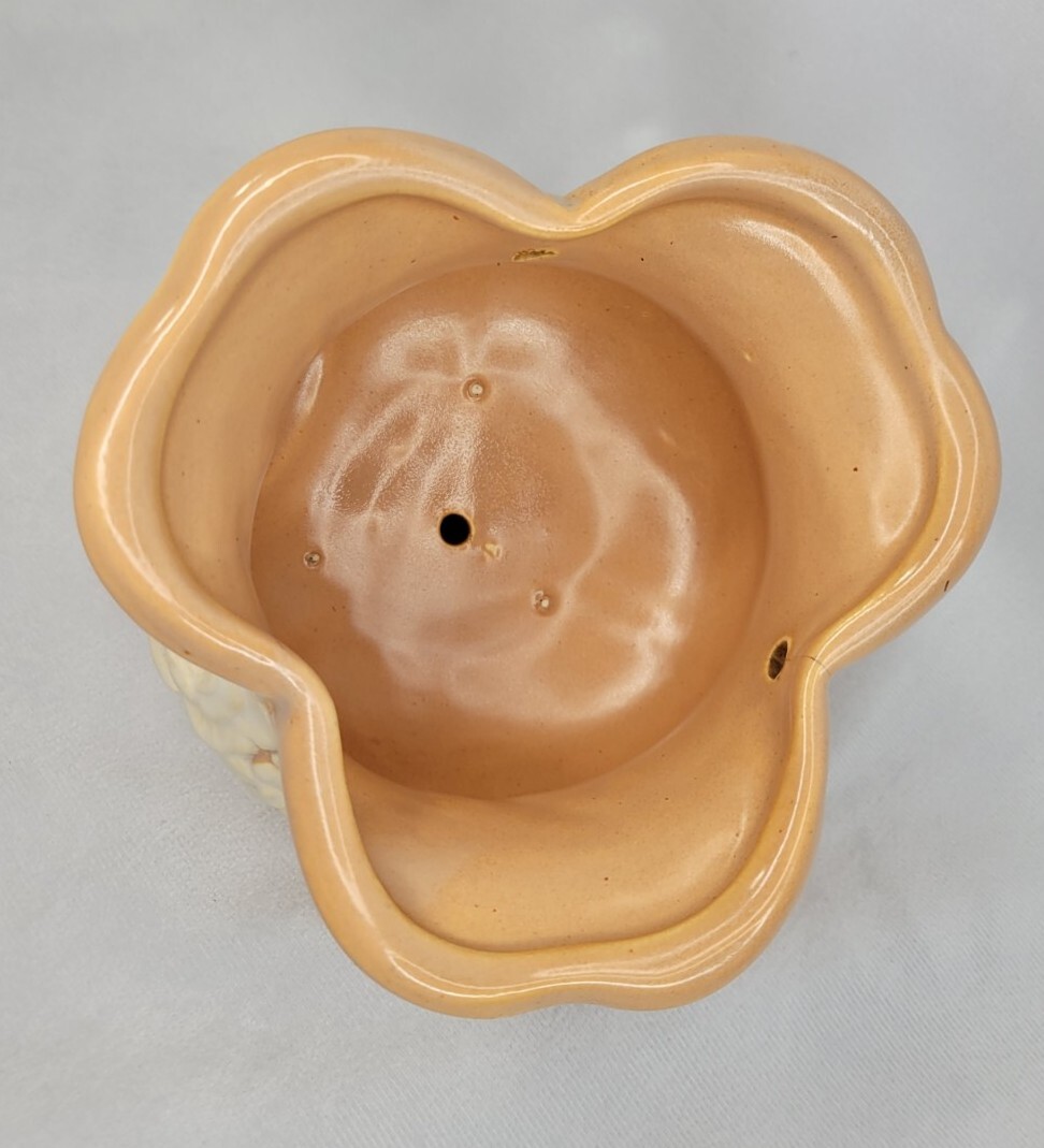 Vintage WELLER POTTERY Peach & White HANGING PLANTER BASKET With Drainage.