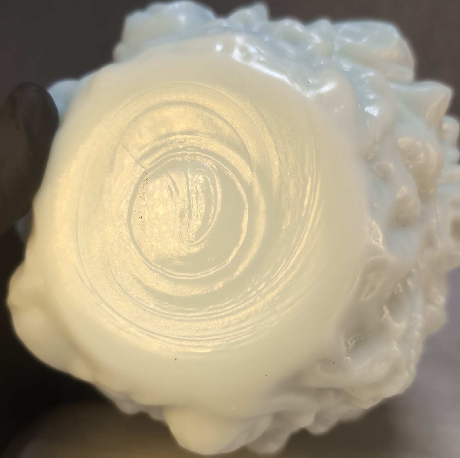 ANTIQUE GAUDY ROSE PATTERN WHITE MILK GLASS VASE GOOFUS LANCASTER 1910 GREEN HUE