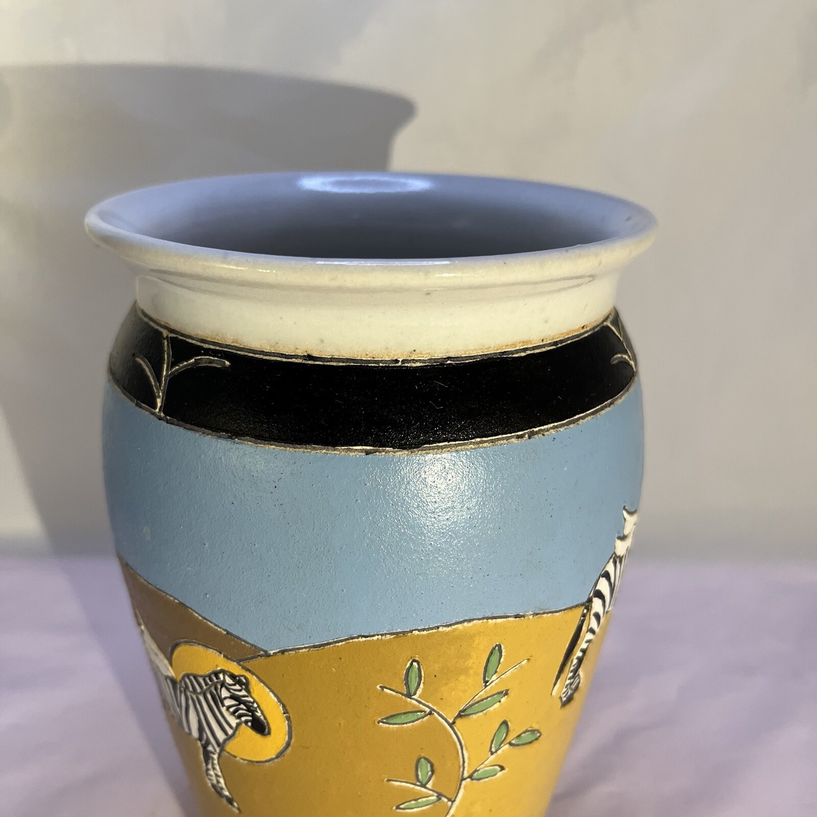 Babette Katz 1987 Winged Zebra Art Pottery Vase Animal African Signed Vintage