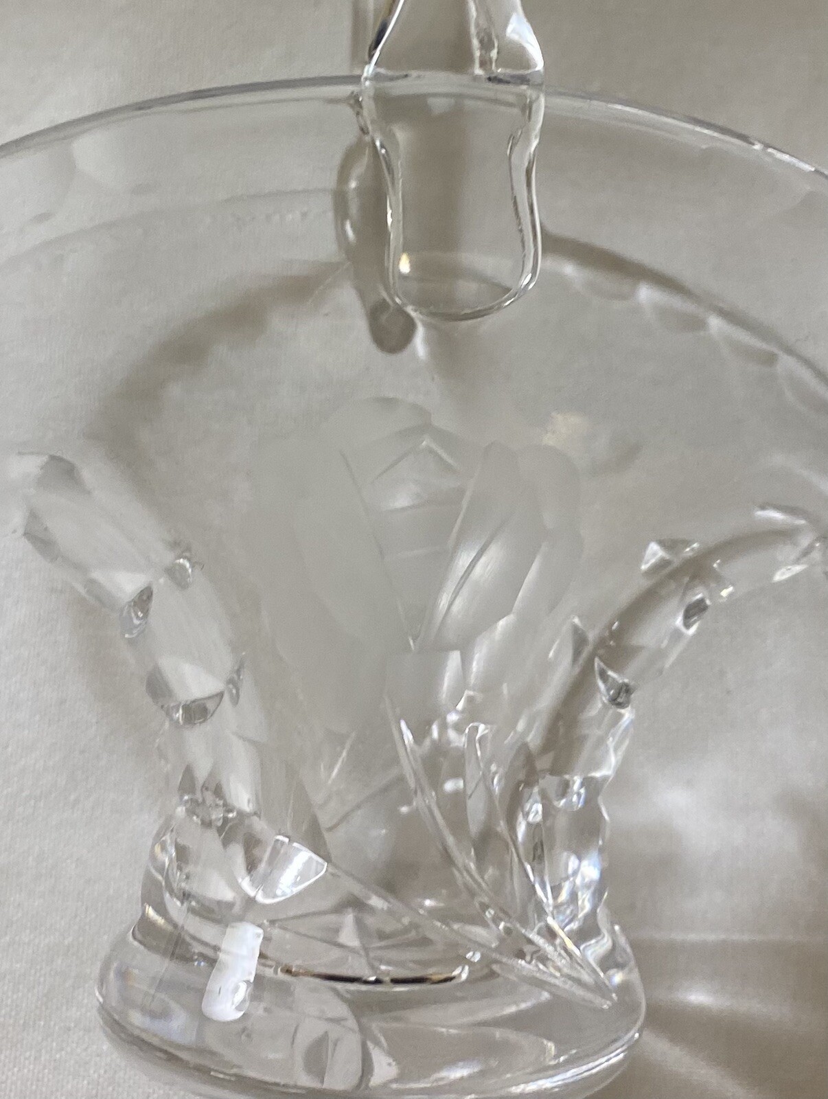 Vintage Wheel Cut Crystal Small Bride’s Basket Roses & Pinched Edges 5”x7”x3”