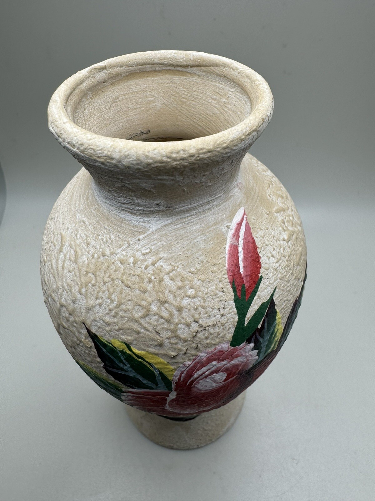 Pottery Rose Vase/ Handpainted 6 1/2 inches Tall