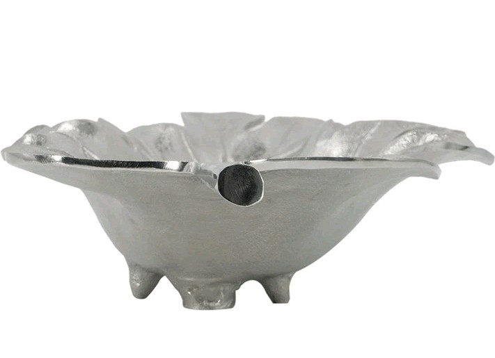 Benjara 22 Inch Modern Decorative Tray, Oak Leaf Design Striking Silver Metal…