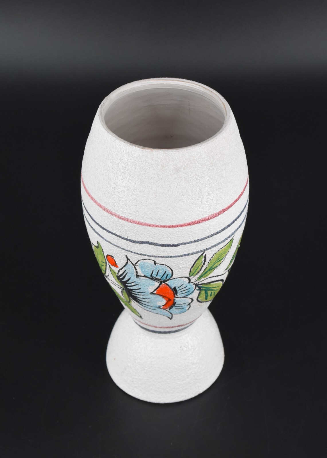 VTG Italian Art Pottery Vase Textured Lava Glaze Hand Painted Flowers Signed 8″