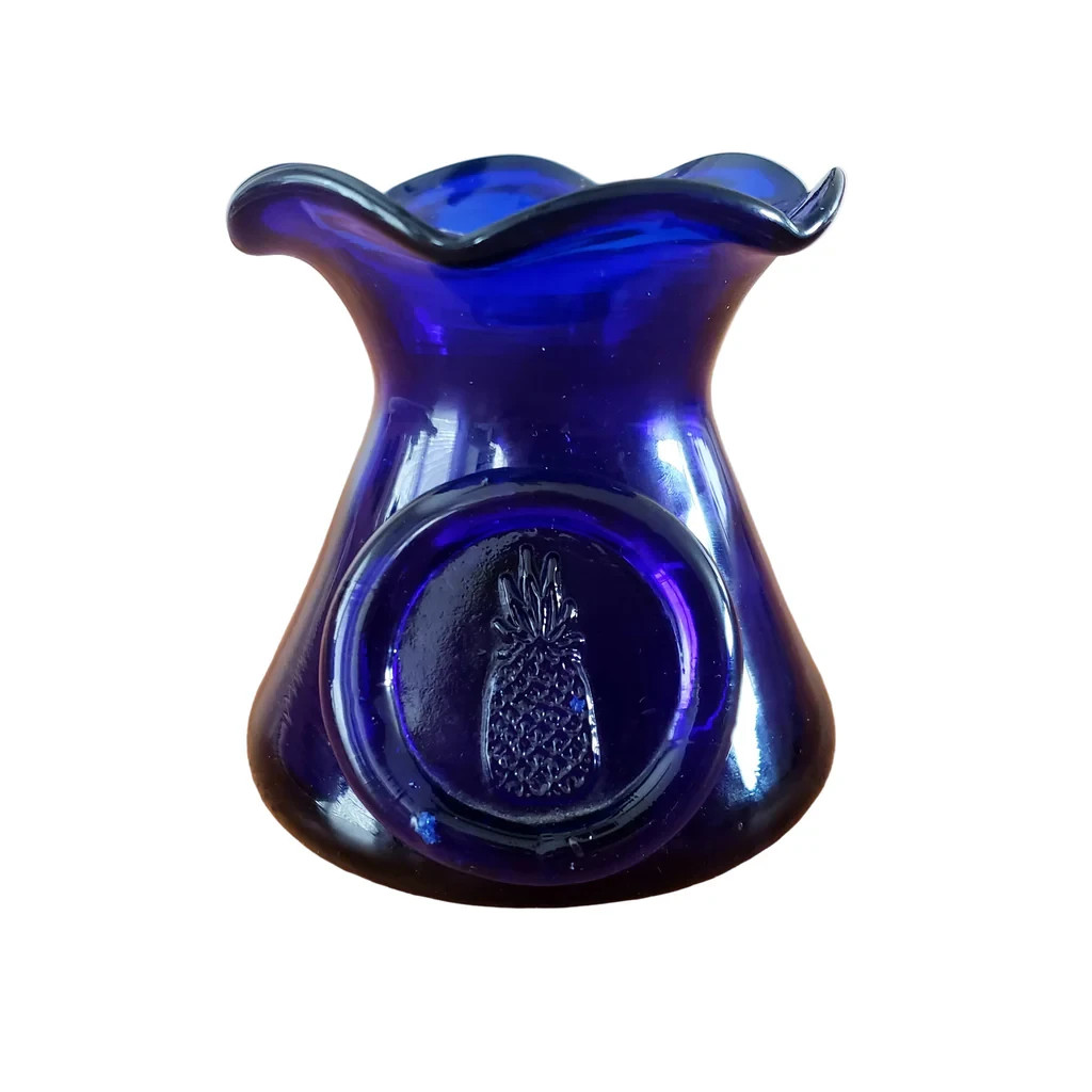 Vintage Hand Blown Cobalt Blue Art Glass Vase Pineapple 3 inch by JW Shelton