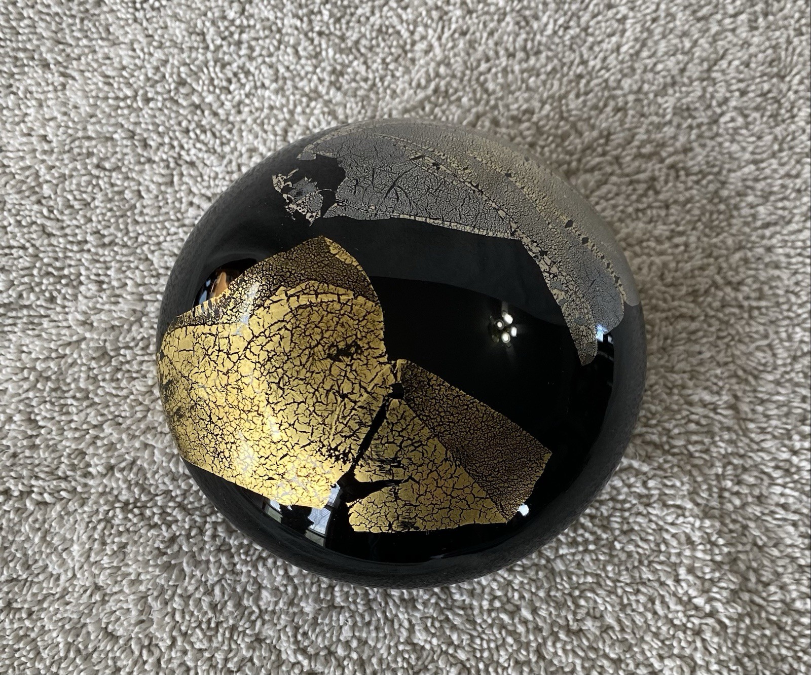 RANDY STRONG Art Glass Black&Gold Foil Paperweight Rare Signed Dated ’86 Vintage