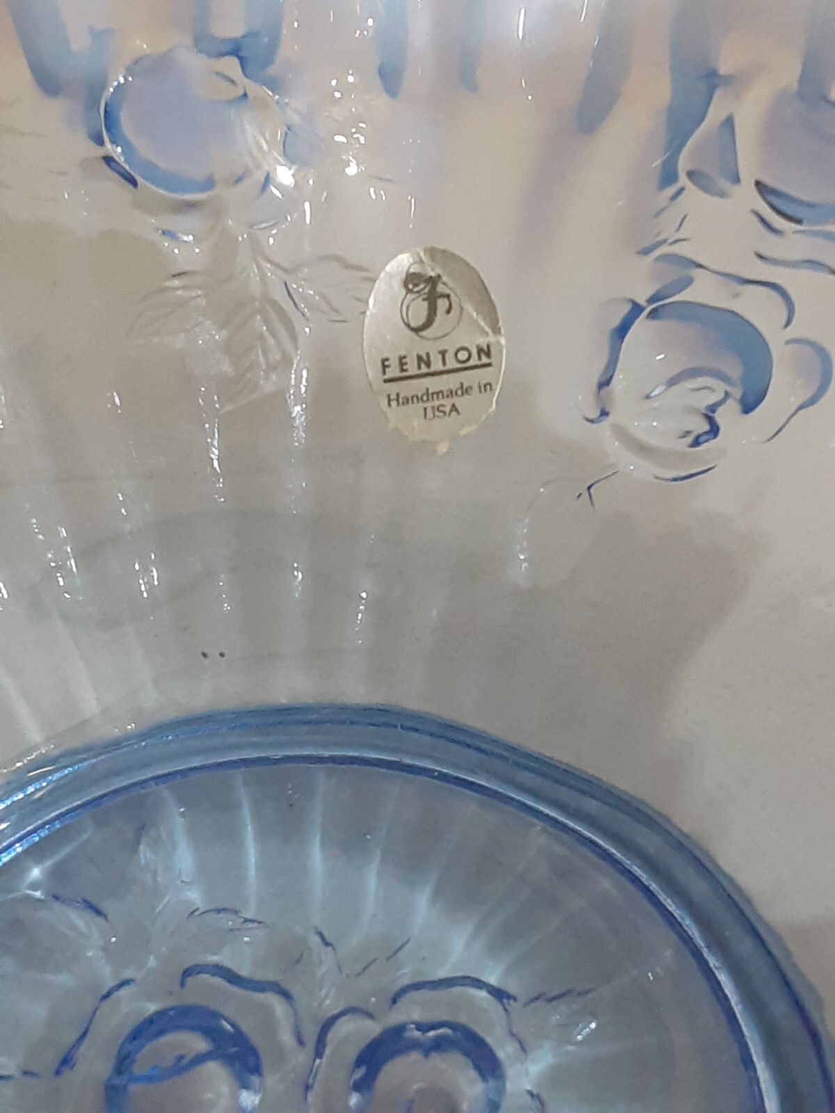 Fenton Glass Bride Basket Raffled Lavender Blue Opalescent Cabbage Rose Vintage