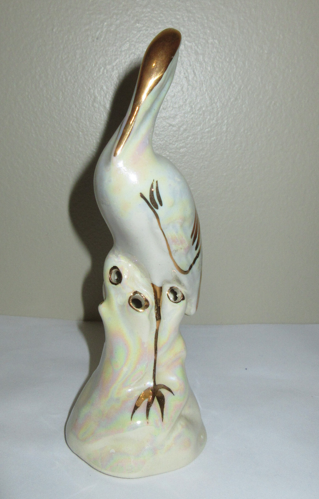Vtg Flower Frog Bird Stork Crane Heron Grayish Blue Luster Iridescent 6 Holes 6″