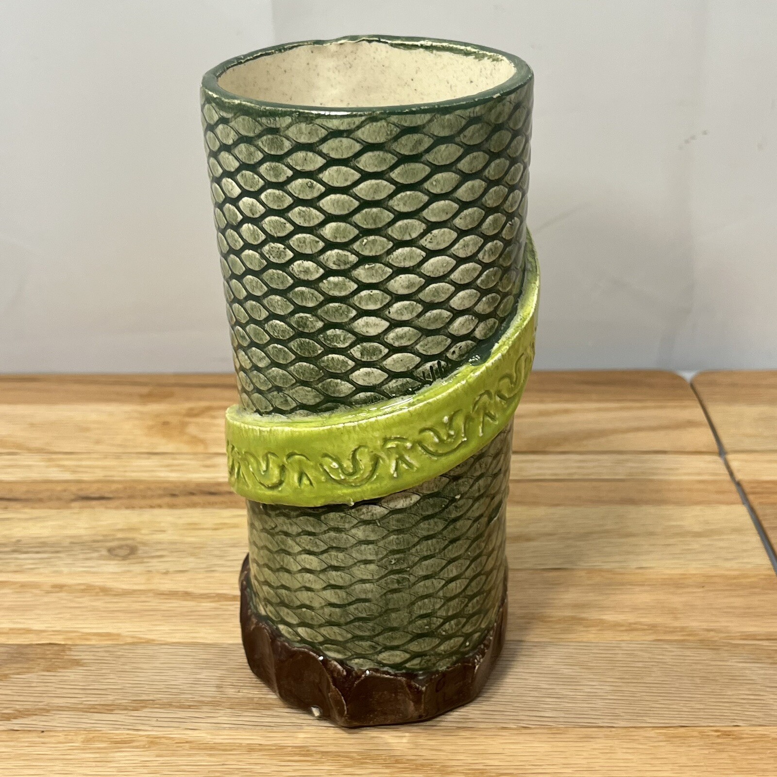 Ugly Handmade Art Pottery Vase Mug Dragon Snake Lizard Scales Signed Nina
