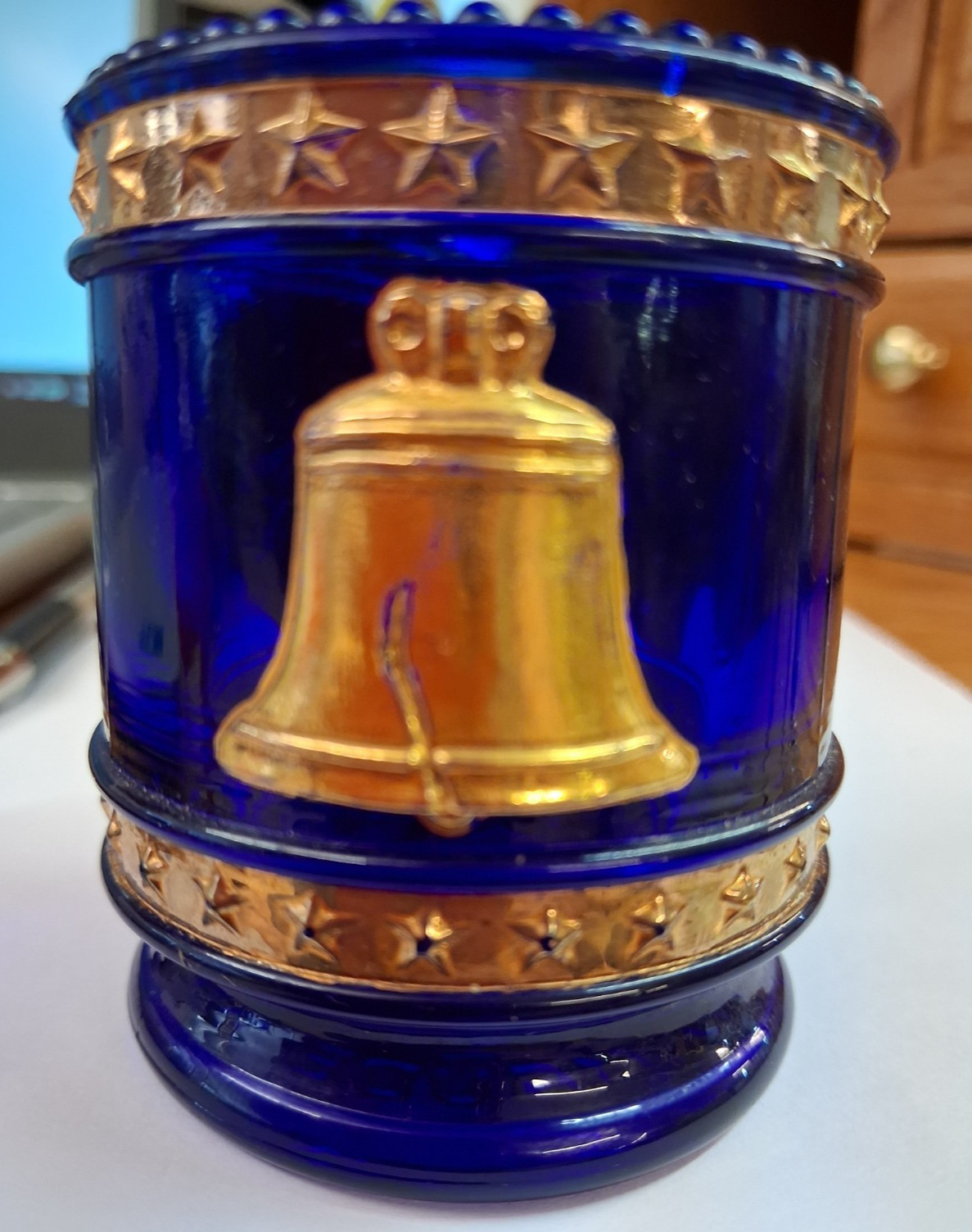 Original Maude St Clair Bicentennial Toothpick Holder Cobalt Blue Gold 1776-1976