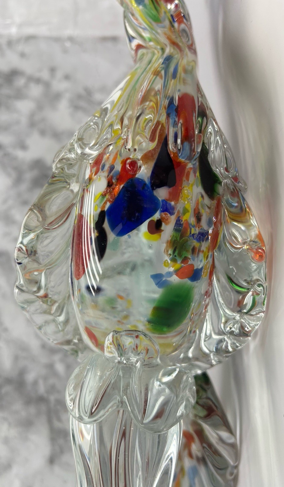 Mid Century Murano Style Art Glass Pheasant/Bird Figurine 15” Multi Colored