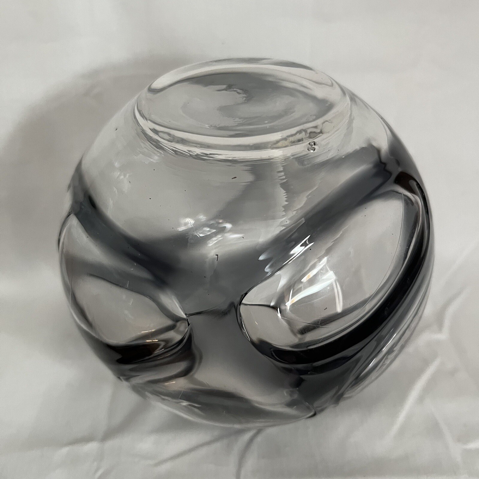 Vintage MCM Kugelvase Smoke Gray to Clear Bowl Vase by Isidor Gistl Germany