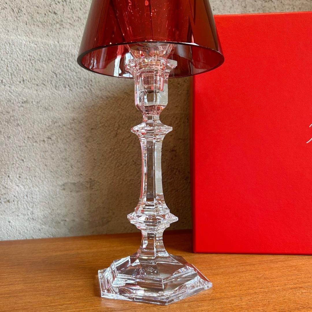 Baccarat Our Fire Candle Stand Crystal Red 33cm with Box Good Condition