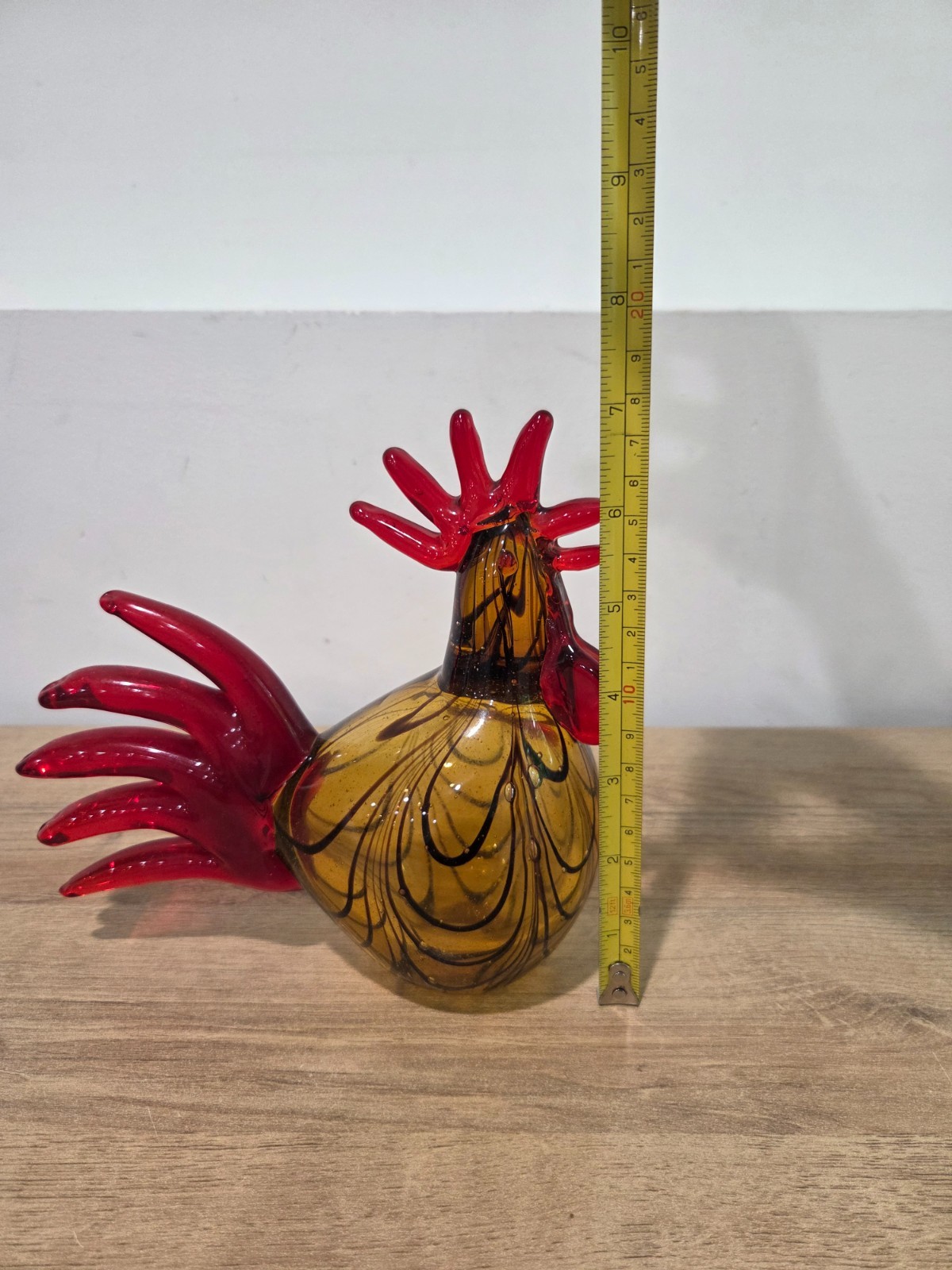 Art Glass Rooster Chicken Paperweight Figure Gold Red Hand Blown Large 7”